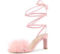 Allegra K Damen-Sandalen mit Slingback-Blockabsatz und Schnürung aus Kunstfell Rosa 39
