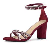 Allegra K Damen-Sandalen mit Strasssteinen und klobigem Absatz Burgund 37