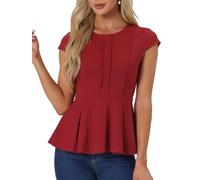 Allegra K Damen Schößchen Top Flügelärmel Rundhalsausschnitt 2025 Sommer Arbeit Bluse Tops für Business Casual, Dunkelrot, Klein
