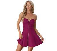 Allegra K Damen Sexy Trägerloses Partykleid Herzausschnitt Ärmellos Mini Tube Top Kleider, Rose Violet, Klein
