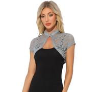 Allegra K Damen Sommer Spitze Bolero Strickjacke Kurzarm Hochzeit Leicht Elegante Festlich Jäckchen für Abendkleid Grau S