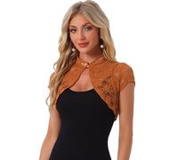 Allegra K Damen Sommer Spitze Bolero Strickjacke Kurzarm Hochzeit Leicht Elegante Festlich Jäckchen für Abendkleid Karamell S
