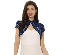 Allegra K Damen Sommer Spitze Bolero Strickjacke Kurzarm Hochzeit Leicht Elegante Festlich Jäckchen für Abendkleid Dunkelblau S