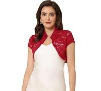 Allegra K Damen Sommer Spitze Bolero Strickjacke Kurzarm Hochzeit Leicht Elegante Festlich Jäckchen für Abendkleid Rot S