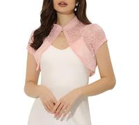 Allegra K Damen Sommer Spitze Bolero Strickjacke Kurzarm Hochzeit Leicht Elegante Festlich Jäckchen für Abendkleid Rosa S
