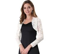 Allegra K Damen Spitze Bolero 3/4-Ärmel Kurze Ärmel Open Front Elegante Cardigan Kurze Strickjacke Weiß XS