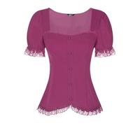 Allegra K Damen Spitze Gothic Bluse Kurzarm Herzförmiger Ausschnitt Rüschen Puffärmel Oberteil Lila M