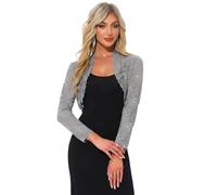 Allegra K Damen Spitzen Festlich Bolero 3/4 Ärmel Hochzeit Strickjacke Vorne Offen Crop Cardigan Shrug Dunkelgrau XL