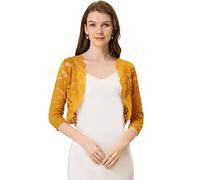 Allegra K Damen Spitzen Festlich Bolero 3/4 Ärmel Hochzeit Strickjacke Vorne Offen Crop Cardigan Shrug Ingwer L