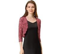 Allegra K Damen Spitzen Festlich Bolero 3/4 Ärmel Hochzeit Strickjacke Vorne Offen Crop Cardigan Shrug Ziegelrot M