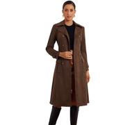 Allegra K Damen Trenchcoat aus Wildlederimitat Zweireihig mit Revers Gürtel Langen Ärmeln Mäntel Dunkler Kaffee S
