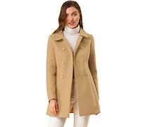Allegra K Damen-Trenchcoat mit Peter-Pan-Kragen, zweireihig, lang, für den Winter, Khaki, M