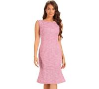 Allegra K Damen Tweed Kleid Ärmellos Elegant Kariert Bodycon Sommer Minikleid Kleider Rosa M