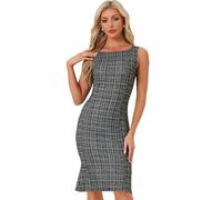 Allegra K Damen Tweed Kleid Ärmellos Elegant Kariert Bodycon Sommer Minikleid Kleider Schwarz L