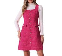 Allegra K Damen Tweed-Kleid Ärmellos Quadratischer Knopfleiste A-Linie Trägerkleid Pink M