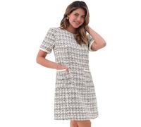 Allegra K Damen Tweed Kleid Kurzärm A-Linie Vintage Mini Etuikleider Schwarz-Weiß XL