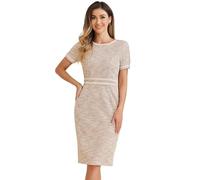 Allegra K Damen Tweed-Kleid Rundhalsausschnitt zum Arbeiten und Büro figurbetontes Bleistift Midikleid Rosa L