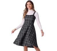 Allegra K Damen Tweedkleid Ärmellos Quadratischer Kariert A-Linie Latzkleid Schwarz S