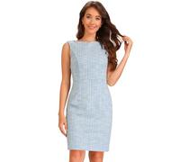 Allegra K Damen Tweedkleid Business U-Boot-Ausschnitt Ärmellos Kariertes Etuikleid Hellblau L