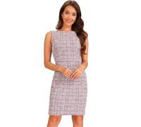 Allegra K Damen Tweedkleid Business U-Boot-Ausschnitt Ärmellos Kariertes Etuikleid Weiß Rosa M