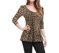 Allegra K Damen Volant Oberteil U-Boot Ausschnitt Rüschensaum Basic Top Bluse Langarmshirts Braun XL