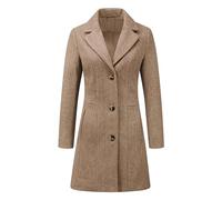 Allegra K Damen Winter Erbsenmantel 2025 Herbst Einreiher Lange Oberbekleidung Trenchcoats, Dunkles Beige, M