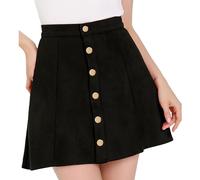 Allegra K Damen Winterrock A-Linie Hohe Taille Wildleder Knopfleiste Minirock Rockabilly Mini Rock Schwarz S