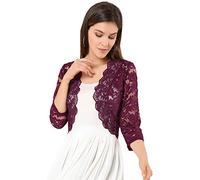 Allegra K elegantes 3/4-Ärmel-Top aus reiner Blumenspitze für Damen, Burgunder, Klein