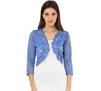 Allegra K Elegantes 3/4-Ärmel-Top aus Reiner Blumenspitze für Damen, Grau/Blau, X-Groß