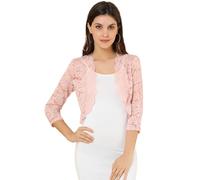 Allegra K Elegantes 3/4-Ärmel-Top aus Reiner Blumenspitze für Damen, Helles Pink, Klein