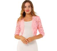 Allegra K elegantes 3/4-Ärmel-Top aus reiner Blumenspitze für Damen, Rosa, Klein