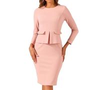 Allegra K Figurbetontes Bleistiftkleid für Damen, Rundhalsausschnitt, Armband, Ärmel, Schößchen, für Arbeit, Büro, Etuikleid, rosa - Dusty pink, Mittel