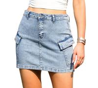 Allegra K Jeans-Minirock für Damen Dehnbar mit Aufgesetzten Taschen Figurbetont Y2K-Cargo-Jeansrock Hellblau L
