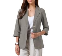 Allegra K Lässiger Blazer für Damen Sommer 3/4-Ärmel Leichtes Baumwoll-Leinen-Mischgewebe Anzugjacke Grau XXL