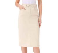 Allegra K Lässiger Jeansrock für Damen, Dehnbare Midi-Jeansröcke mit hoher TailleHelle Aprikose S