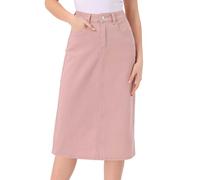 Allegra K Lässiger Jeansrock für Damen, Dehnbare Midi-Jeansröcke mit hoher TailleRosa XL