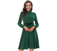 Allegra K Lässiges Damenkleid für Herbst und Winter 2025, Stehkragen, langärmelig, knielang, Party, Cocktail, Weihnachtskleid, Grün , X-Klein