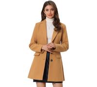 Allegra K Lange Winterjacke für Damen, einreihiger langer Mantel, Cabanjacke, Dunkles Khaki, M