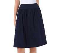 Allegra K Midi-A-Linien-Rock für Damen Lässiger Hoher Bund Leicht Figurformend Fließende Navy Blau S