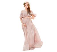 Allence Umstandsmode Damen Spitzenkleid Festliches Umstandskleid Fotografie Kleidung Maxikleid Off Schultern Mutterschaft Langarm Maxi Kleid Hochzeit