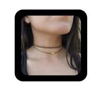 Allereya Boho Layered Wildleder Halskette Braun Samt Halsband Gothic Leder Schmuck Silber Perlenkette Retro Geschenke für Frauen und Mädchen