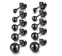 AllerPierce Kugel Ohrstecker 10 Stücke Edelstahl Ohrstecker Set 3-8mm Studs Perlen Ohrringe Knorpel Ohr Piercing Unisex Ohrschmuck Silber Gold Schwarz Rosegold
