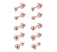 AllerPierce Kugel Ohrstecker 10 Stücke Edelstahl Ohrstecker Set 3-8mm Studs Perlen Ohrringe Knorpel Ohr Piercing Unisex Ohrschmuck Silber Gold Schwarz Rosegold