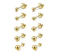 AllerPierce Kugel Ohrstecker 10 Stücke Edelstahl Ohrstecker Set 3-8mm Studs Perlen Ohrringe Knorpel Ohr Piercing Unisex Ohrschmuck Silber Gold Schwarz Rosegold