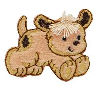 alles-meine.de GmbH 1 Stück 3-D Effekt Bügelbild - Hund rennt - 4,2 cm * 3,4 cm - Aufnäher & Applikation - gewebter Flicken - Bügelflicken/Hosenflicken - Bügelsticker -..