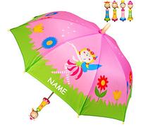 alles-meine.de GmbH 1 Stück 3-D Effekt Regenschirm - Schmetterling - Elfe/Prinzessin & Blumen - inkl. Name - Kinderschirm - Ø 70 cm - mit Holzgriff & Figuren - Kinder S..