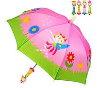 alles-meine.de GmbH 1 Stück 3-D Effekt Regenschirm - Schmetterling - Elfe/Prinzessin & Blumen - Kinderschirm - Ø 70 cm - mit Holzgriff & Figuren - Kinder Stockschirm - ..
