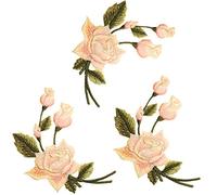 alles-meine.de GmbH 1 Stück Bügelbild/Applikation/Aufbügler - große Rose/Rosenranke - rosa & weiß - 8,6 cm * 8,3 cm - Aufnäher/gewebte Flicken - zum Aufbügeln Aufkleben..