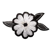 alles-meine.de GmbH 2 Stück Bügelbilder - Blumen Blüte - schwarz & weiß - 5,3 cm * 3 cm - Aufnäher/Applikationen/Aufbügler - gewebte Flicken - Bügelflicken/Hosenflicken -..