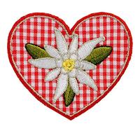 alles-meine.de GmbH 2 Stück Bügelbilder - Herz mit Edelweiß Blume - 6,2 cm * 5,4 cm - Aufnäher/Applikationen/Aufbügler - gewebte Flicken - Bügelflicken/Hosenflicken - Büg..